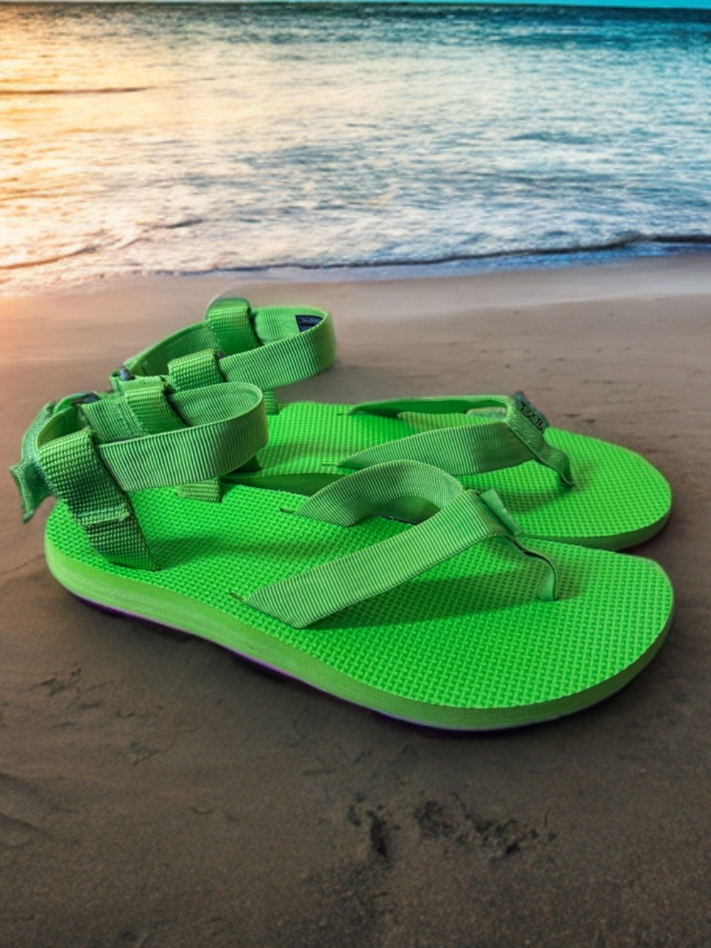 Teva neon green thong sandals